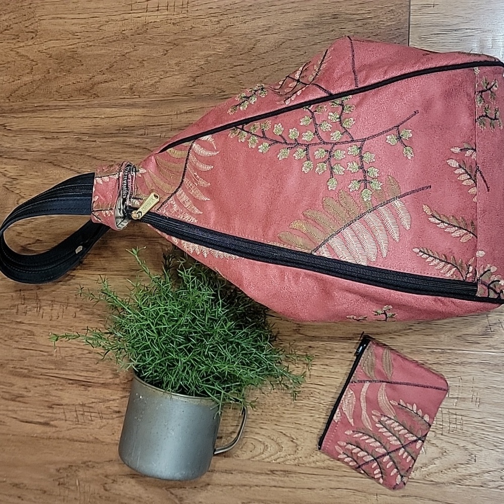Danny K. Floral Coral and Gold Women's Shoulder Bag